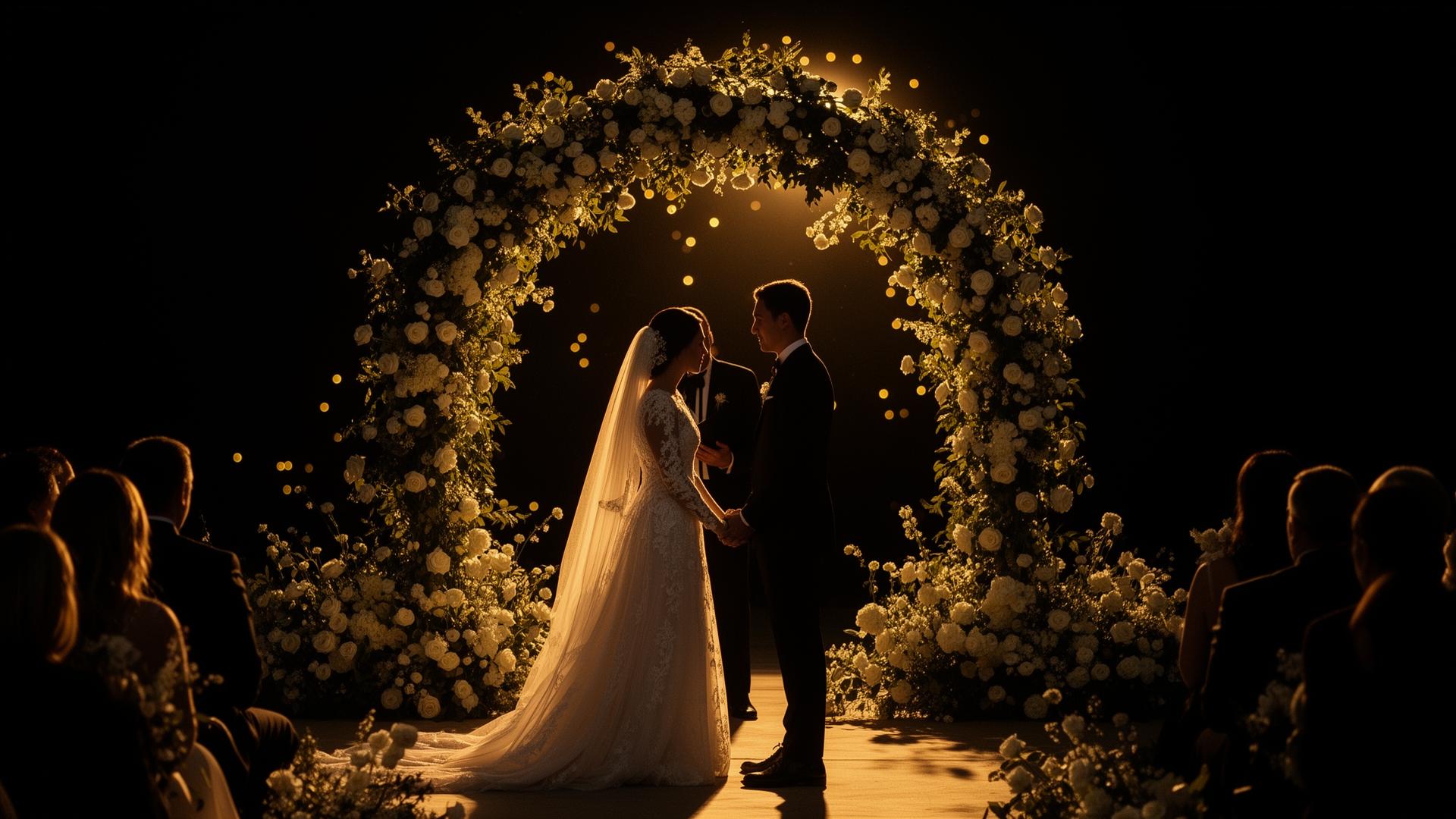 Christian wedding ceremony under a floral arch officiated in Cincinnati, Ohio